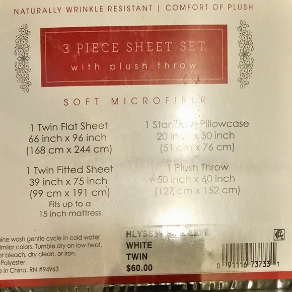 Traditions collection 3 piece sheet set with plush throw - Picture 6 of 7